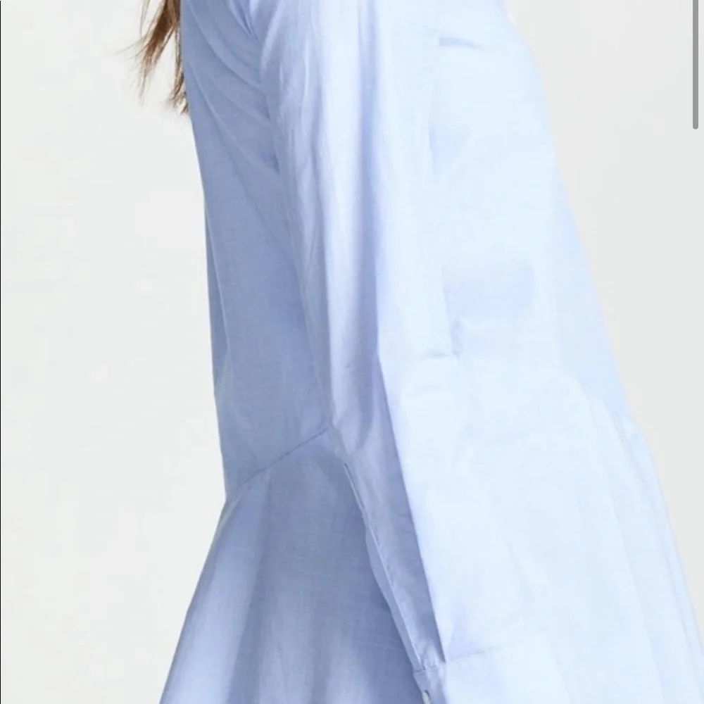 Club Monaco Blue 100% Cotton Nechar Asymmetrical Button Up With Ruffled Hem - Picture 2 of 8